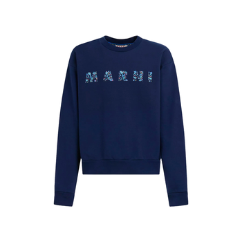 MARNI FLORAL LOGO LOOPBLACK ORGANIC JERSEY BLUE KYANITE