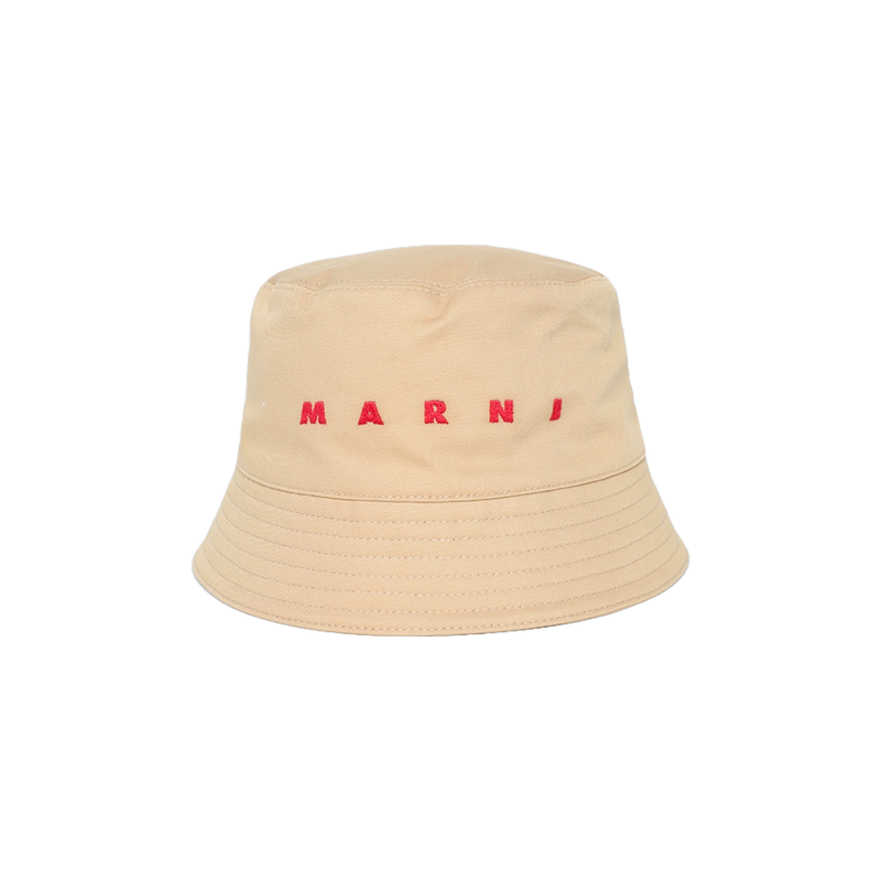 MARNI CREAM BIO GABARDINE BUCKET HAT WITH EMBROIDERED LOGO C