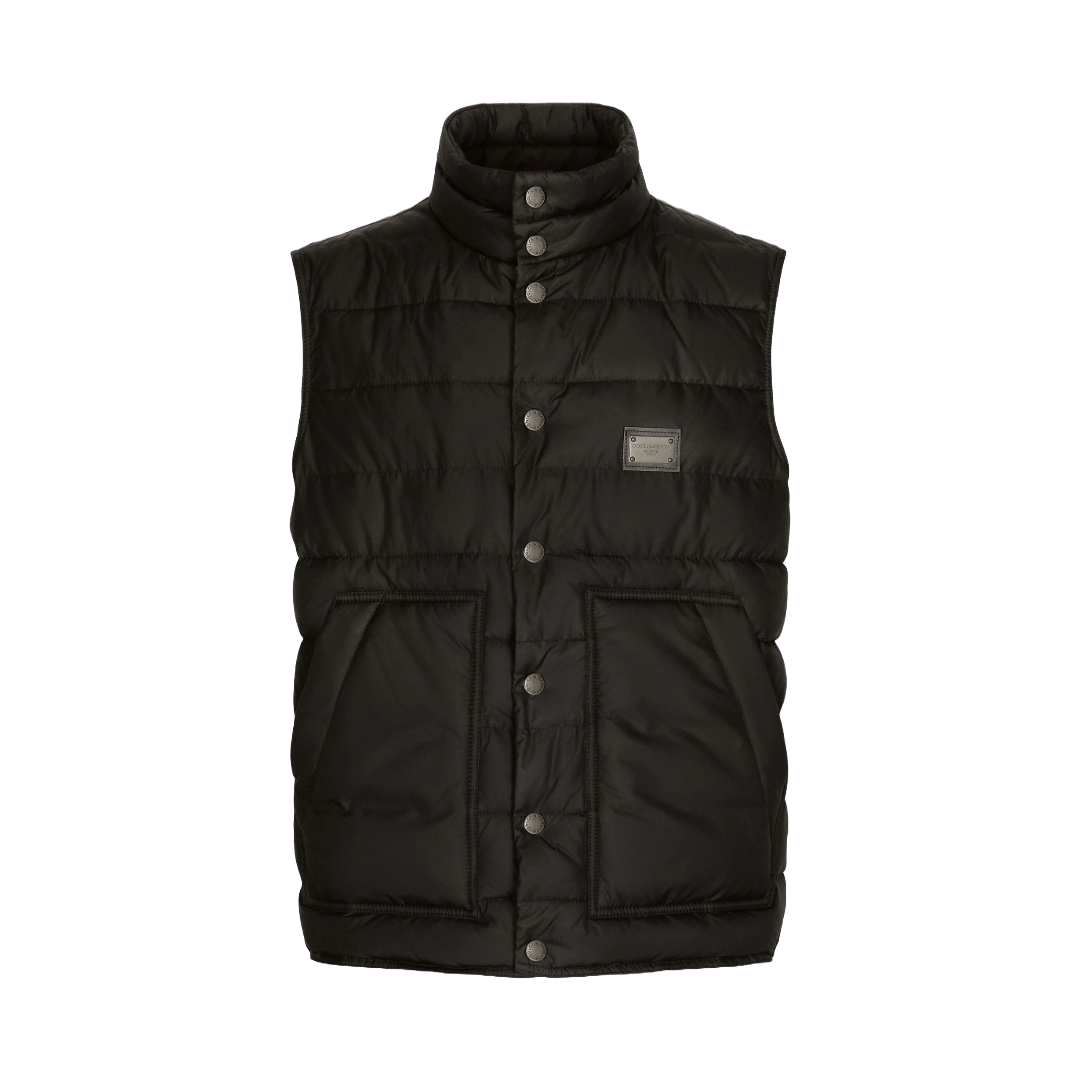 DOLCE & GABBANA NYLON VEST WITH BRANDED TAG  BLACK