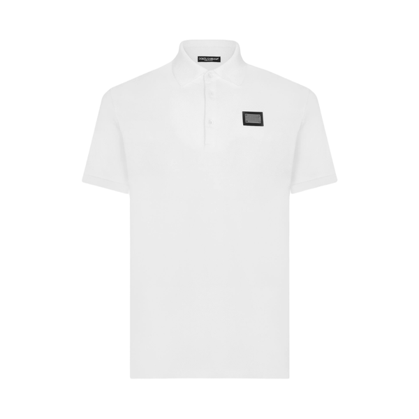 DOLCE & GABBANA COTTON POLO-SHIRT WITH BRANDED TAG WHITE