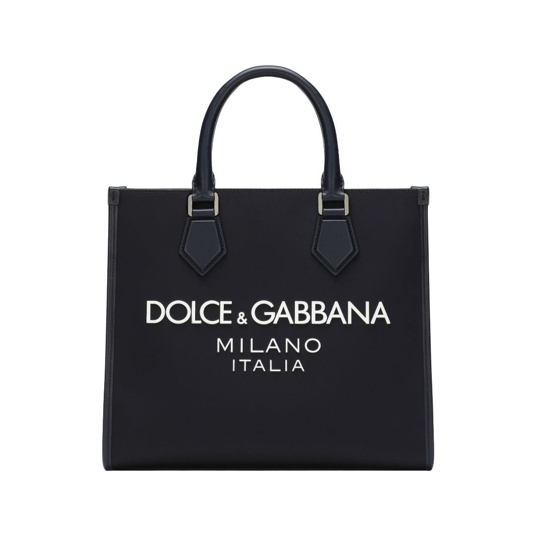 DOLCE & GABBANA SMALL NYLON SHOPPER BLACK/WHITE