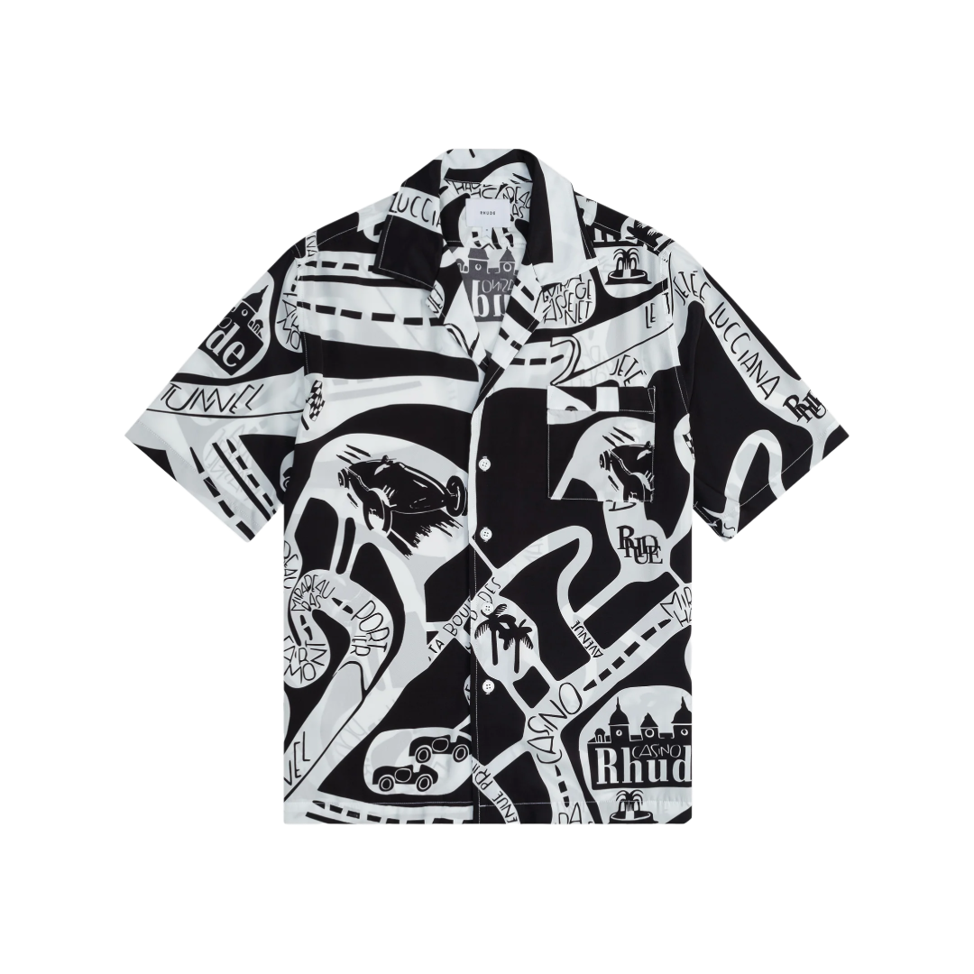 RHUDE STRADA SILK SHIRT BLACK/WHITE