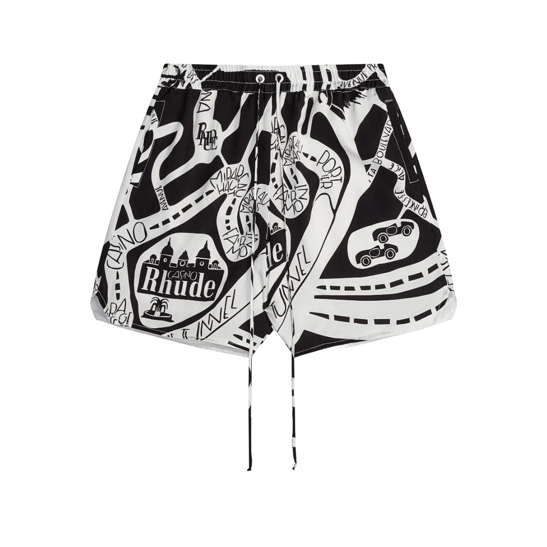 RHUDE STRADA SILK SHORT BLACK/WHITE