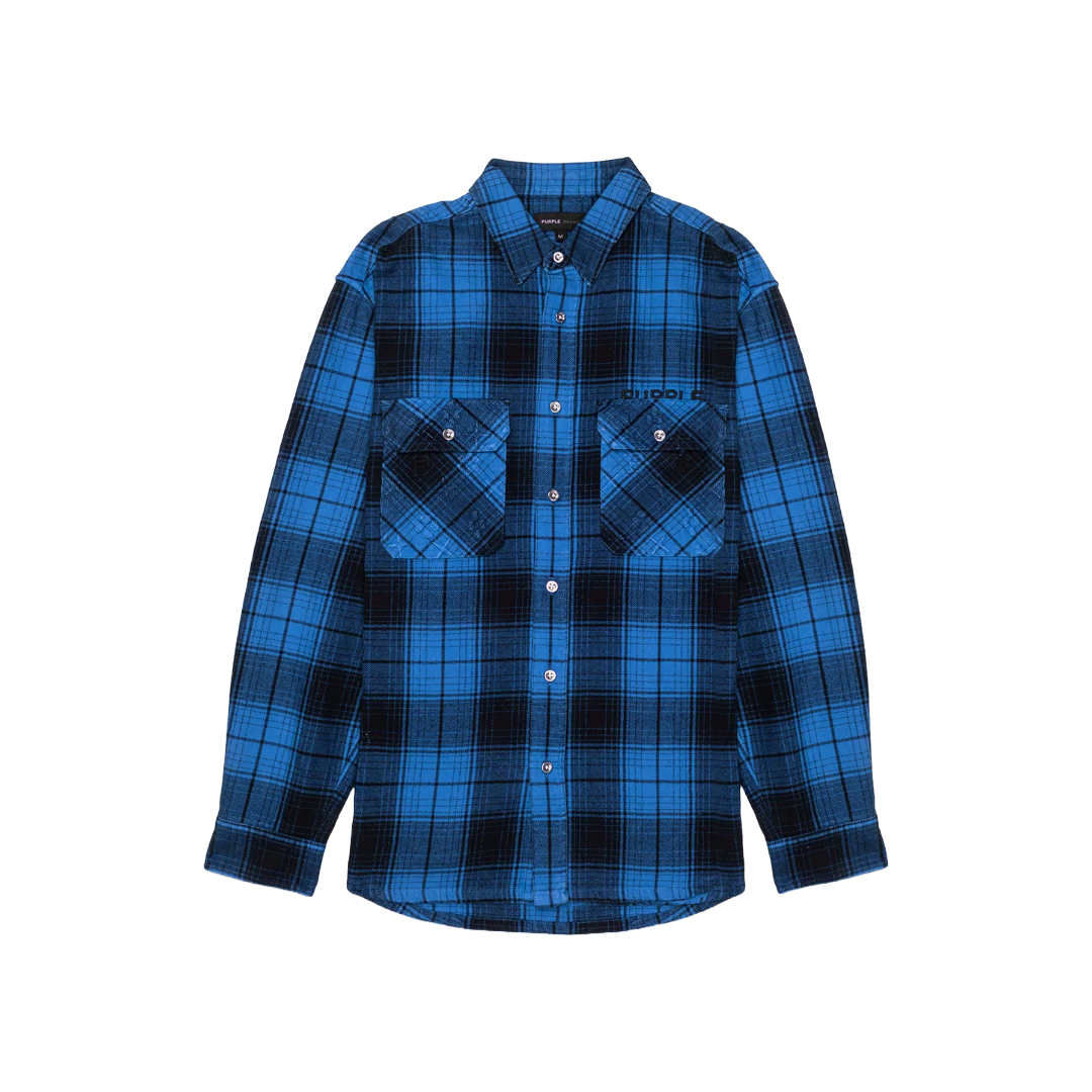 PURPLE BRAND LONG SLEEVE OVERDYED FLANNEL BLUE