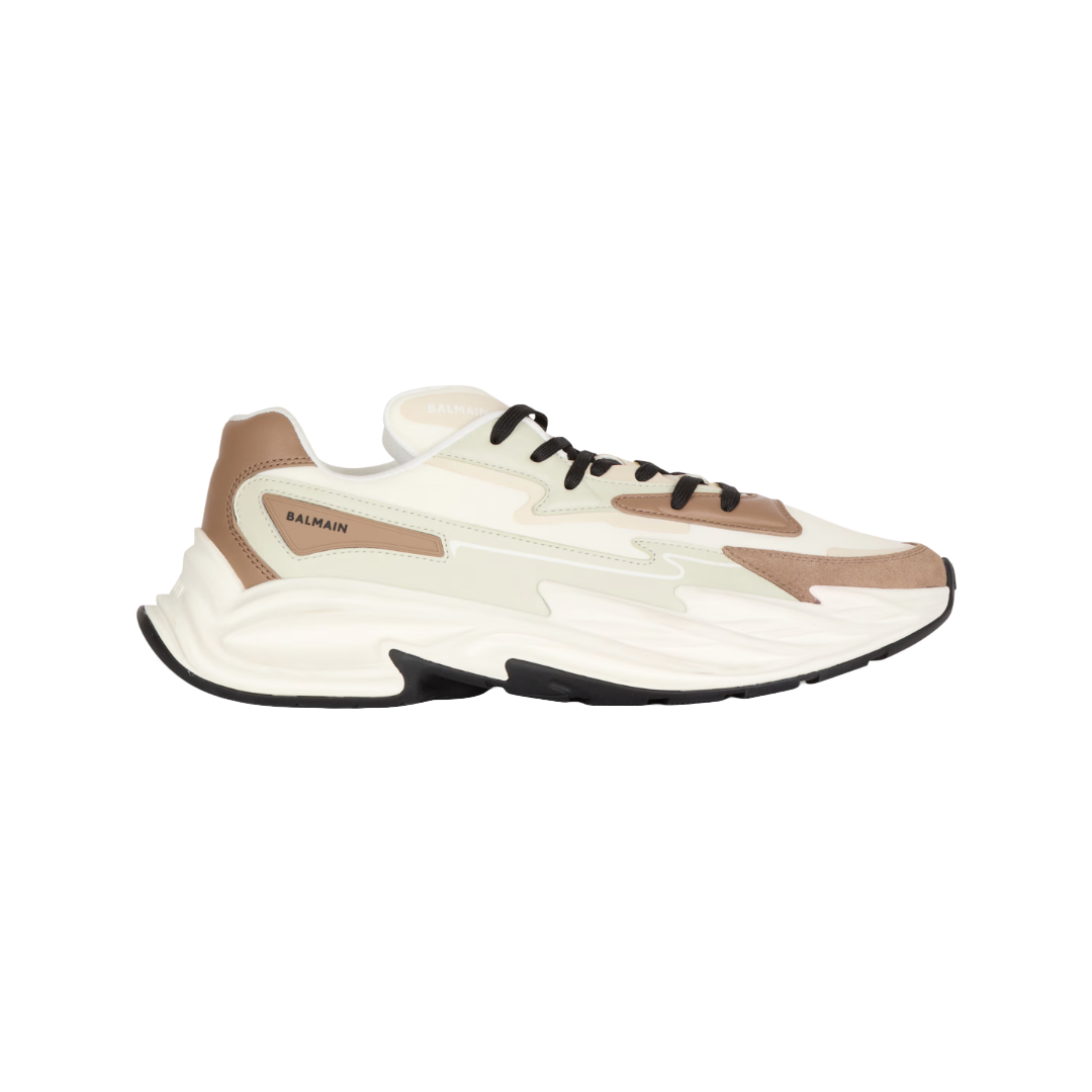 BALMAIN RUN-ROW LEATHER AND NYLON TRAINERS WHITE