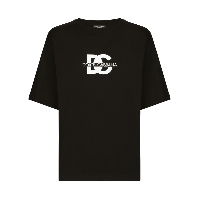 DOLCE & GABBANA SHORT-SLEEVED T-SHIRT WITH DG LOGO PRINT BLACK/WHITE