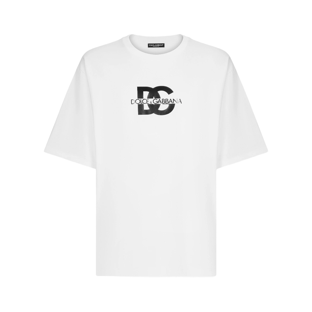 DOLCE & GABBANA SHORT-SLEEVED T-SHIRT WITH DG LOGO PRINT WHITE/BLACK