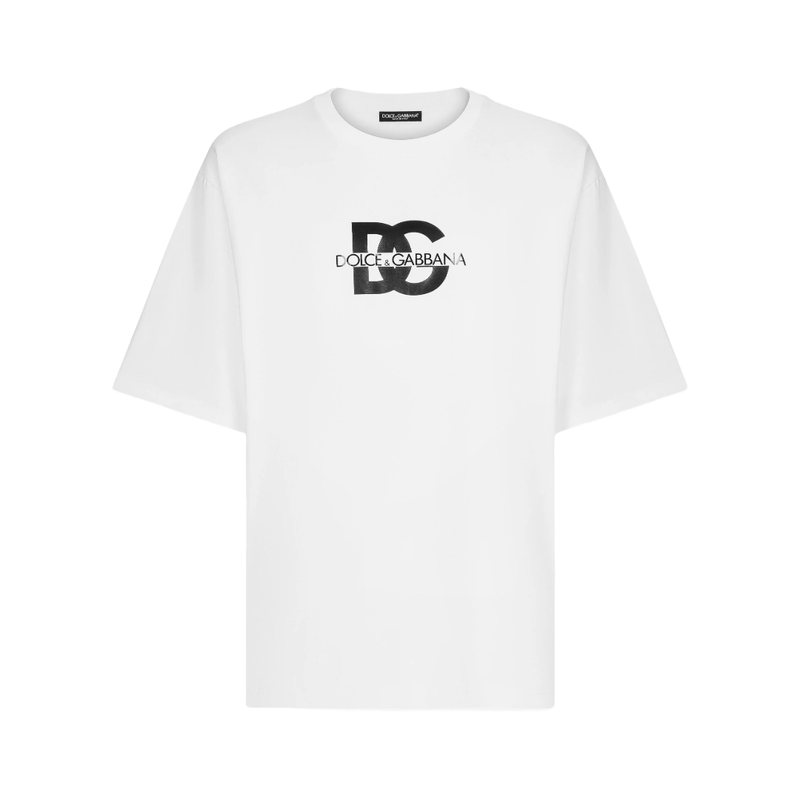 DOLCE & GABBANA SHORT-SLEEVED T-SHIRT WITH DG LOGO PRINT WHITE/BLACK