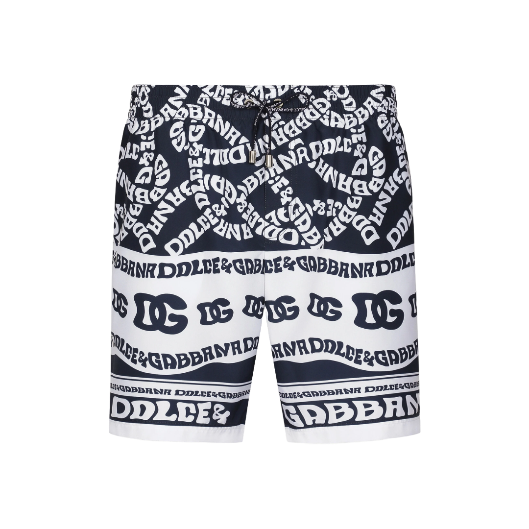 DOLCE & GABBANA MID-LENGTH SWIM TRUNKS WITH MARINA PRINT BLUE