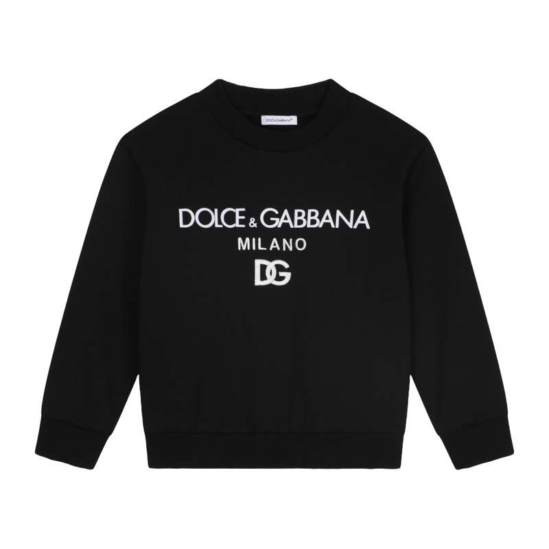 DOLCE & GABBANA JERSEY ROUND-NECK SWEATSHIRT WITH DG MILANO EMBROIDERY BLACK