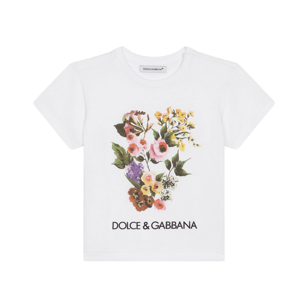 DOLCE & GABBANA JERSEY T-SHIRT WITH MIXED FLORAL PRINT WHITE