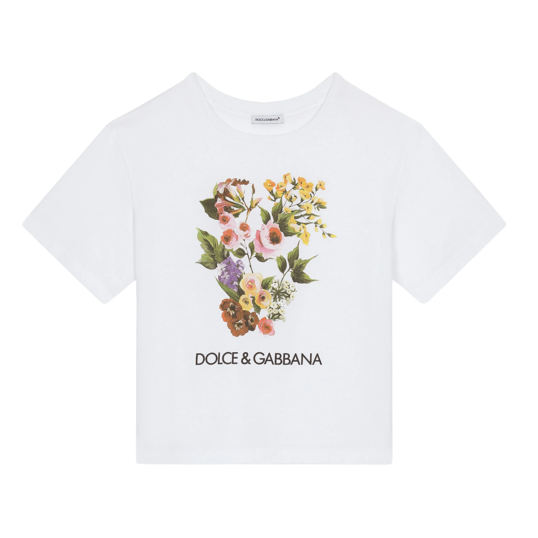 DOLCE & GABBANA KIDS JERSEY T-SHIRT WITH MIXED FLORAL PRINT WHITE/MULTICOLOR