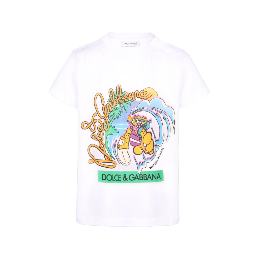 KIDS DOLCE & GABBANA SURF CLUB HONOLULU LOGO WHITE