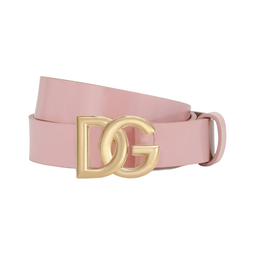 DOLCE & GABBANA KIDS PATENT LEATHER BELT WITH DG LOGO ROSA