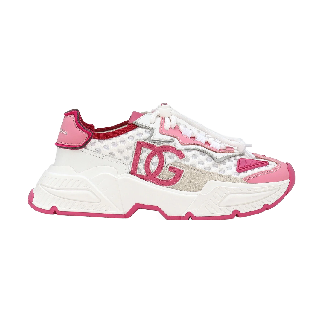 DOLCE & GABBANA KIDS MIXED-MATERIALS DAYMASTER SNEAKERS WHITE/PINK