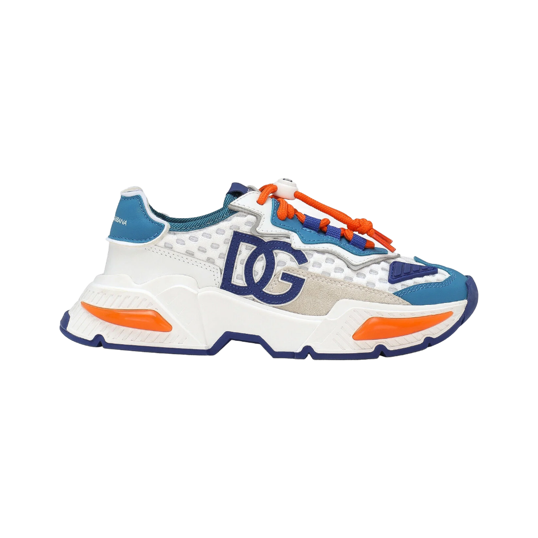 DOLCE & GABBANA KIDS MIXED-MATERIALS DAYMASTER SNEAKERS WHITE/BLUE/ORANGE