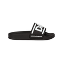 DOLCE & GABBANA KIDS RUBBER SLIDERS WITH LOGO PRINT  BLACK/WHITE