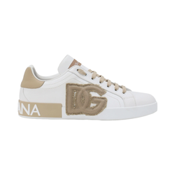 DOLCE & GABBANA CALFSKIN PORTOFINO SNEAKERS WHITE/BEIGE