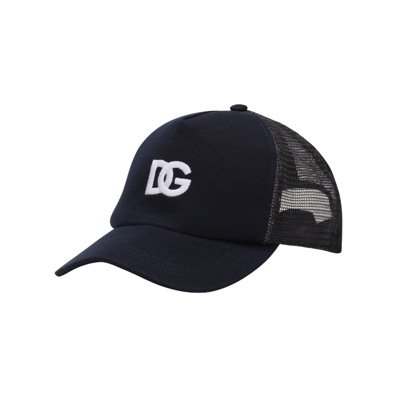 DOLCE & GABBANA COTTON TRUCKER HAT WITH DG LOGO TAG AND MESH DARK BLUE