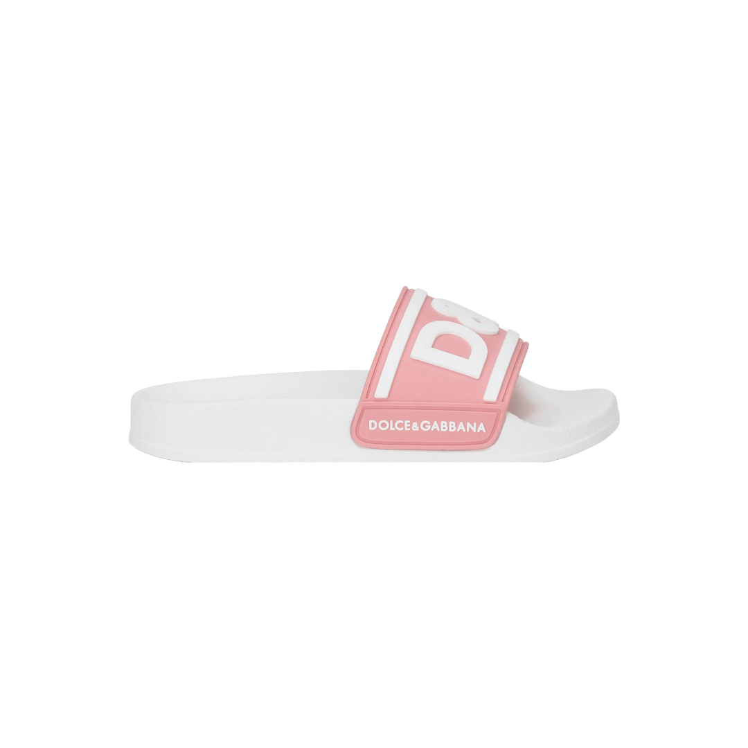 DOLCE & GABBANA KIDS RUBBER SLIDERS WITH LOGO PRINT PINK