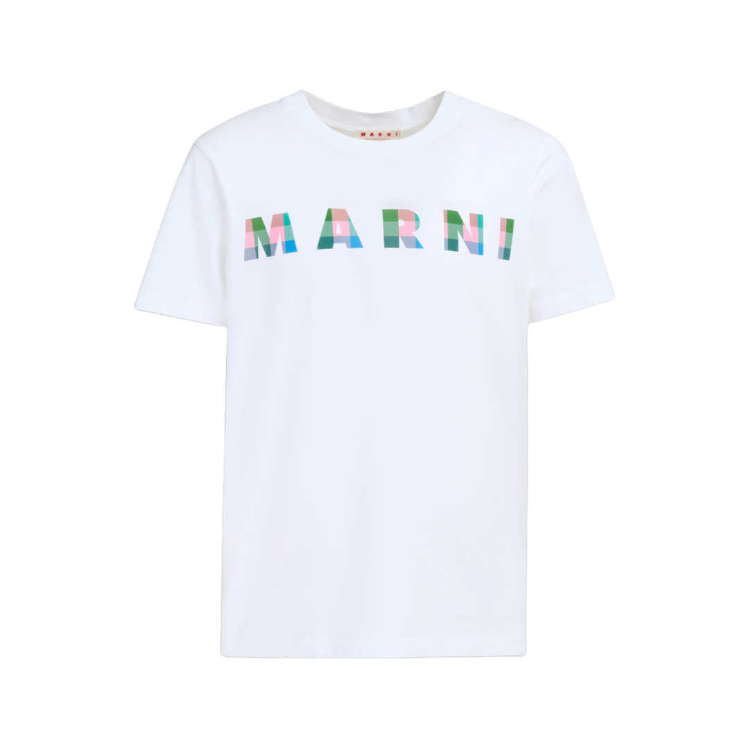 MARNI WHITE COTTON T-SHIRT WITH GINGHAM