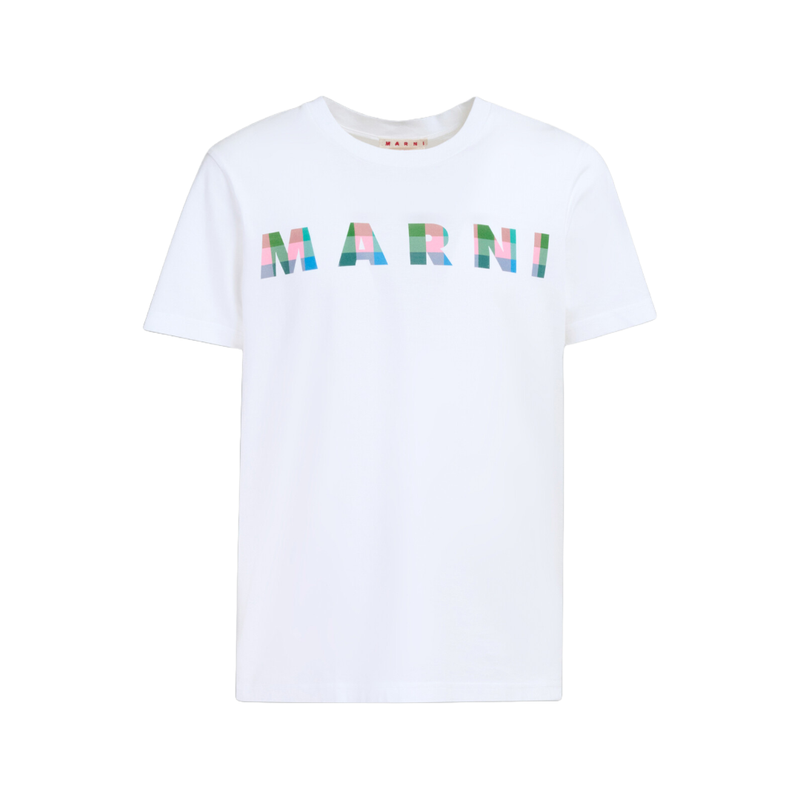 MARNI WHITE COTTON T-SHIRT WITH GINGHAM