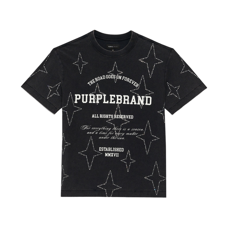 PURPLE BRAND STACKED CRYSTAL STARS TEE BLACK