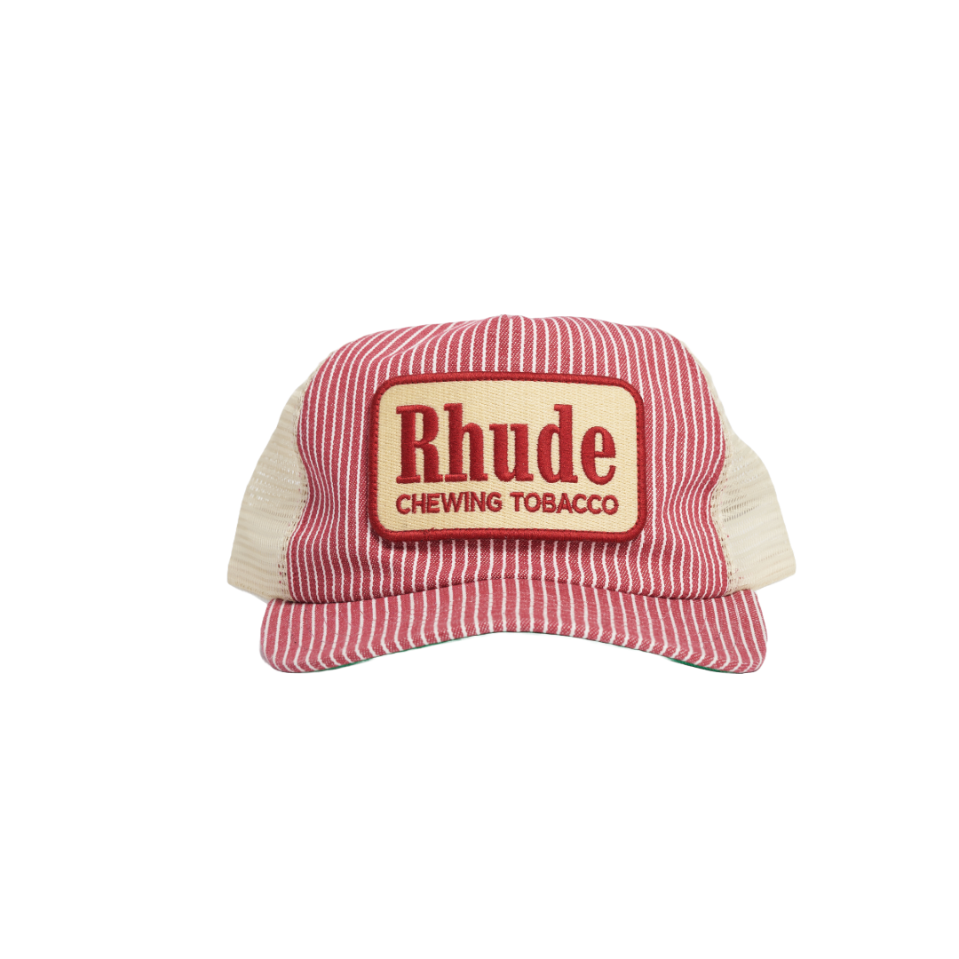 RED STRIPED TOBACCO TRUCKER HAT RED/OFF WHITE