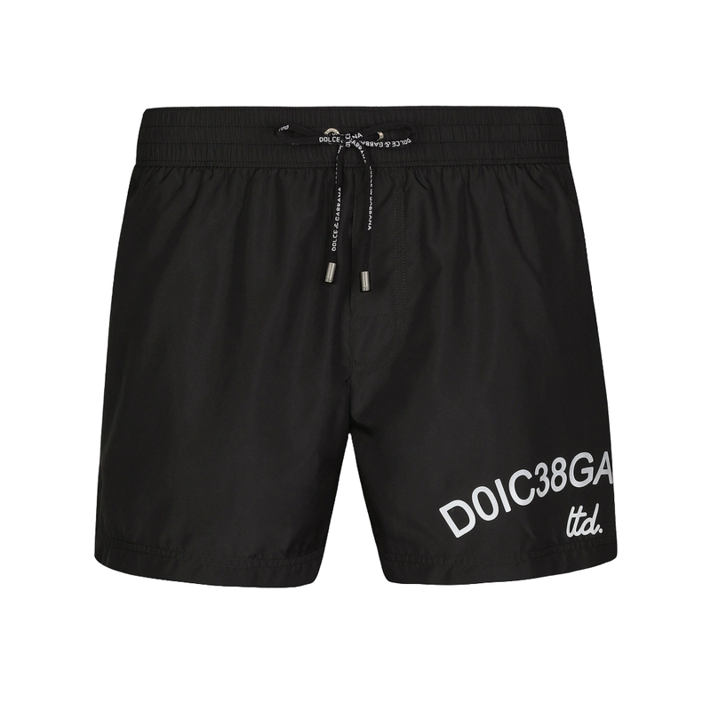 SHORT SWIM TRUNKS WITH DOLCE&GABBANA LOGO BLACK/WHITE