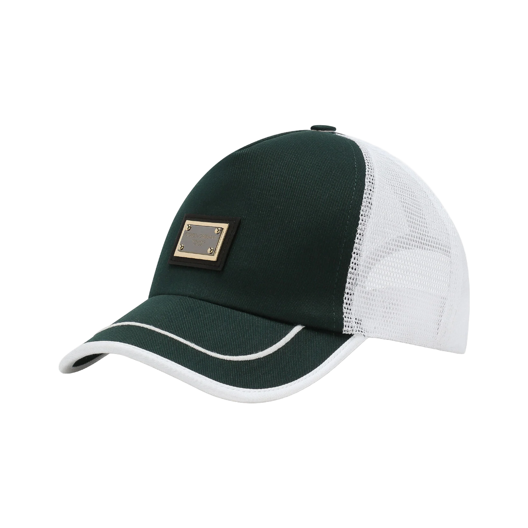 COTTON TRUCKER HAT WITH LOGO TAG AND MESH DARK GREEN