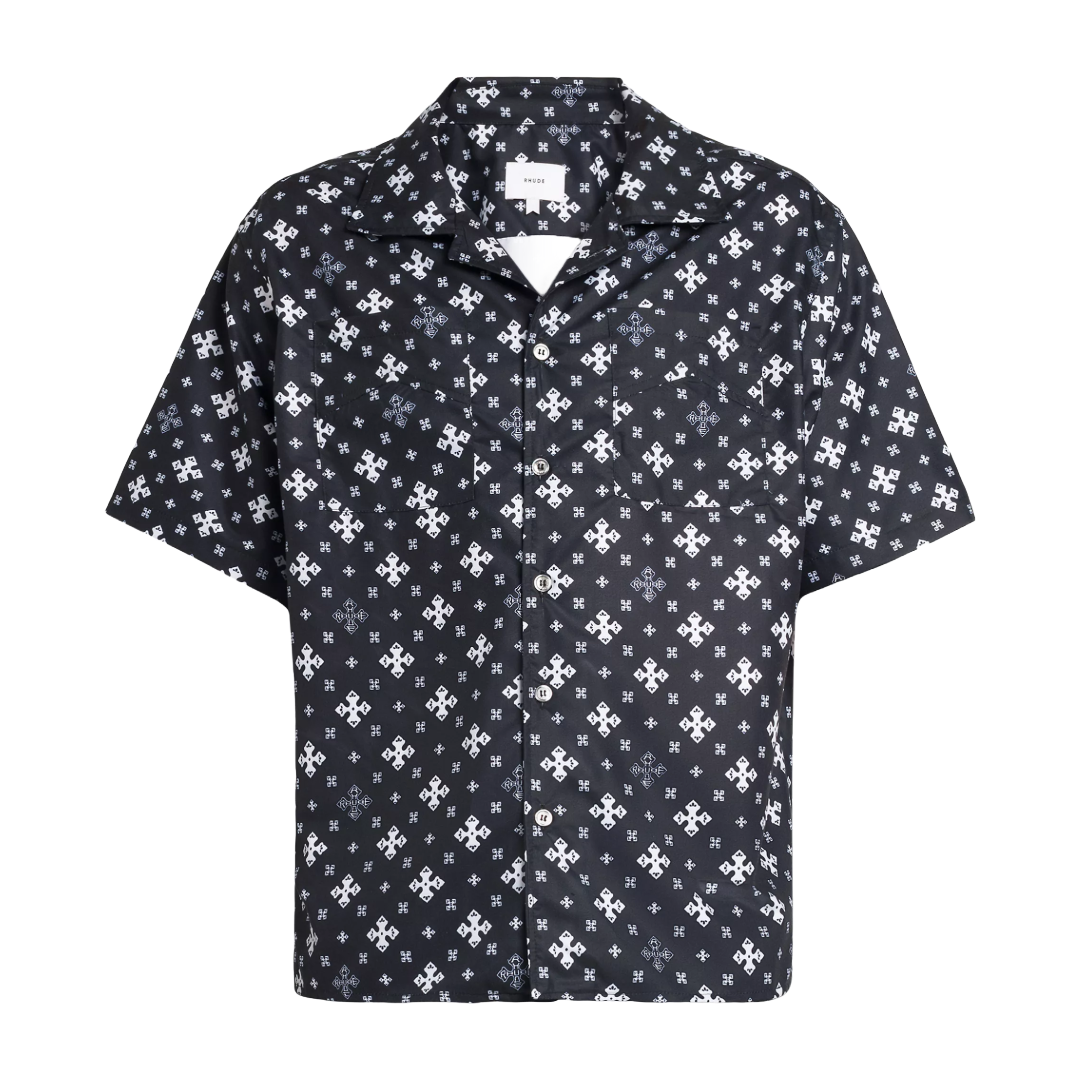 CROSS BANDANA RAYON SHIRT BLACK WHITE