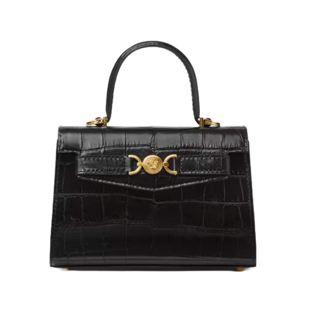 CROC-EFFECT MEDUSA '95 SMALL HANDBAG BLACK/GOLD