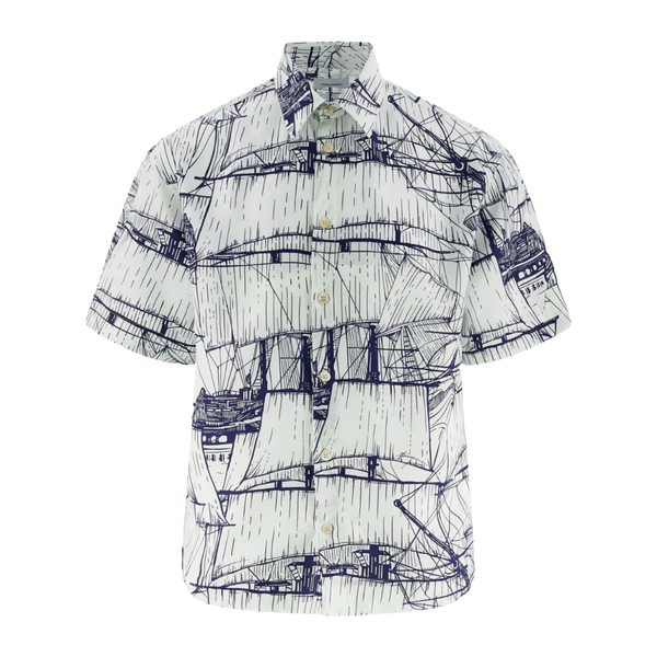 THE VELIERO PRINT SILK SHIRT WHITE/NAVY BLUE