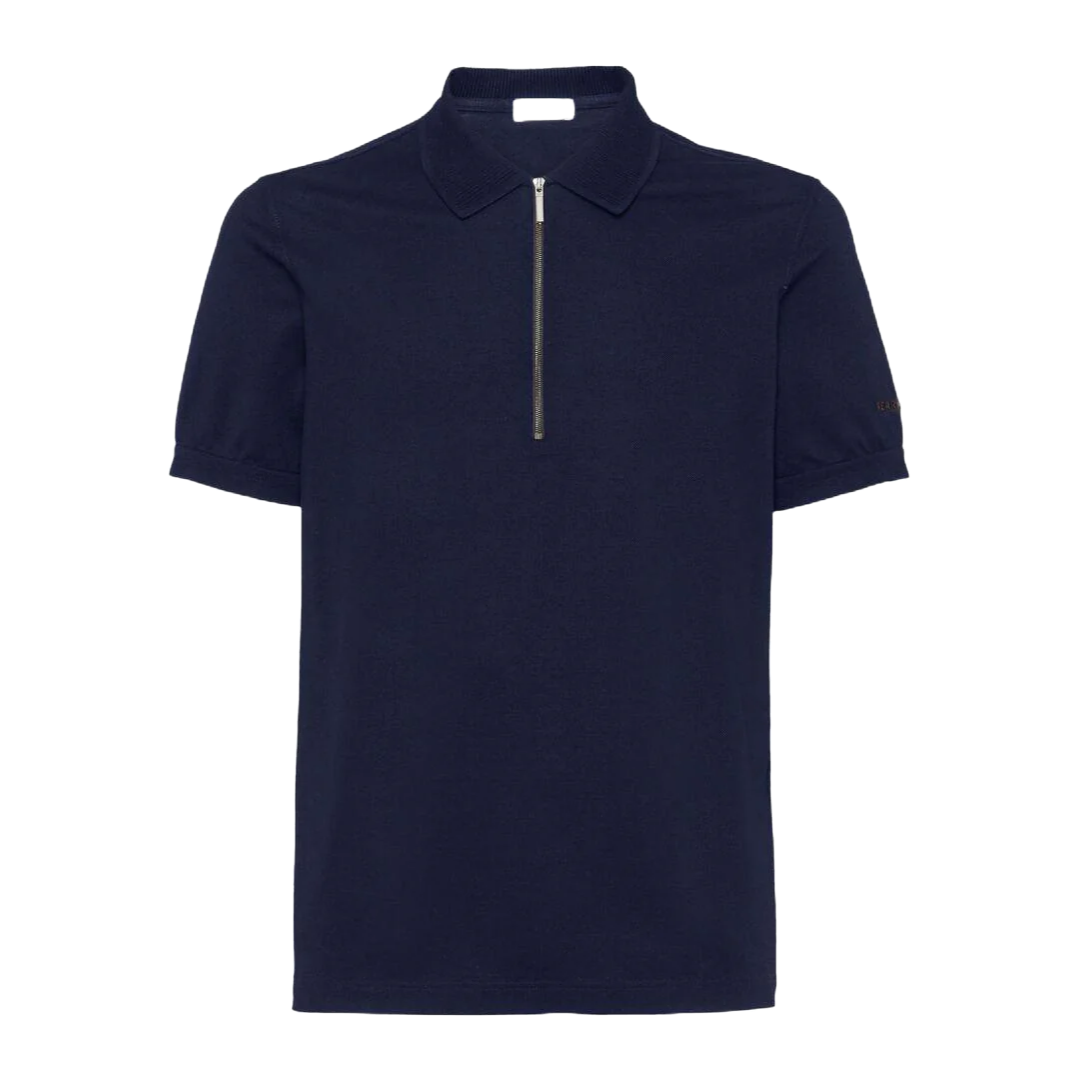 HALF  ZIP COTTON POLO  NAVY