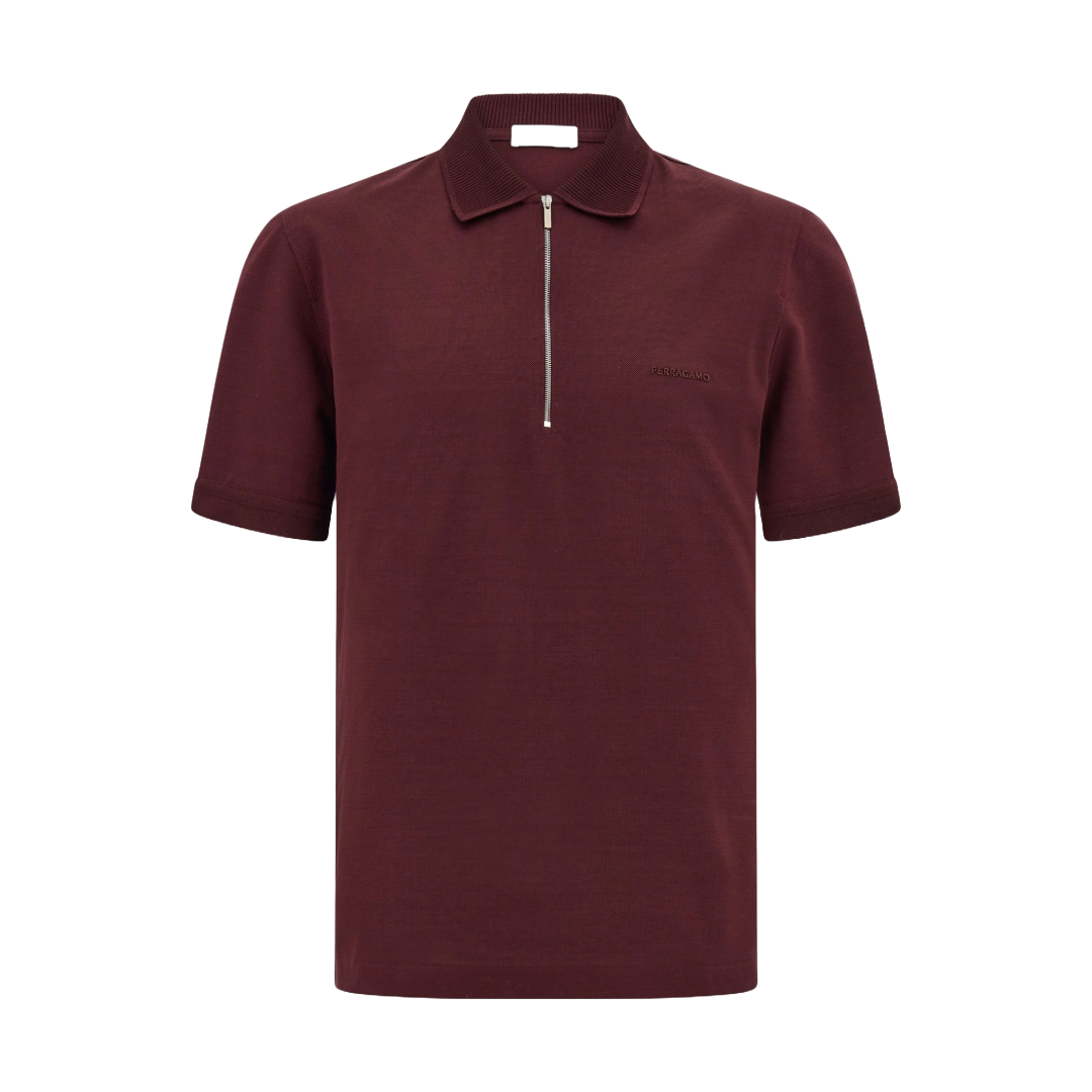 POLO SHIRT WITH ZIP COLLAR OXBLOOD