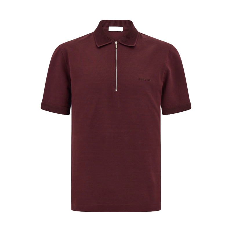 POLO SHIRT WITH ZIP COLLAR OXBLOOD