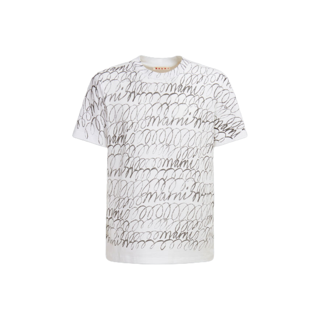 WHITE ORGANIC COTTON T-SHIRT WITH MARNI SCRIBBLE MOTIF