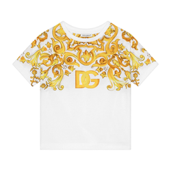 BABY JERSEY T-SHIRT WITH YELLOW  MAJOLICA PRINT AND DG LOGO