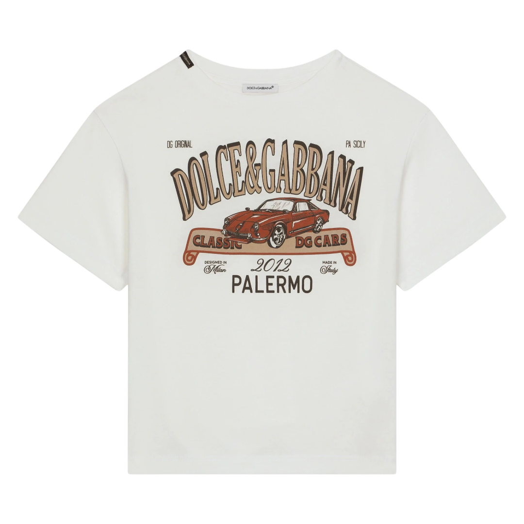 KIDS JERSEY T-SHIRT WITH DG PALERMO LOGO WHITE