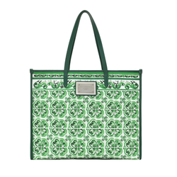 LARGE CANVAS SHOPPER WITH MAJOLICA PRINT GREEN