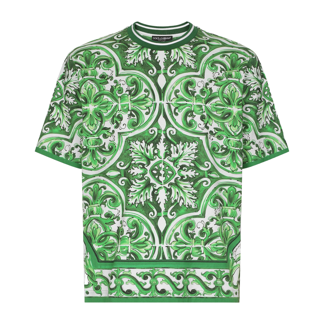 COTTON T-SHIRT WITH MAJOLICA PRINT GREEN