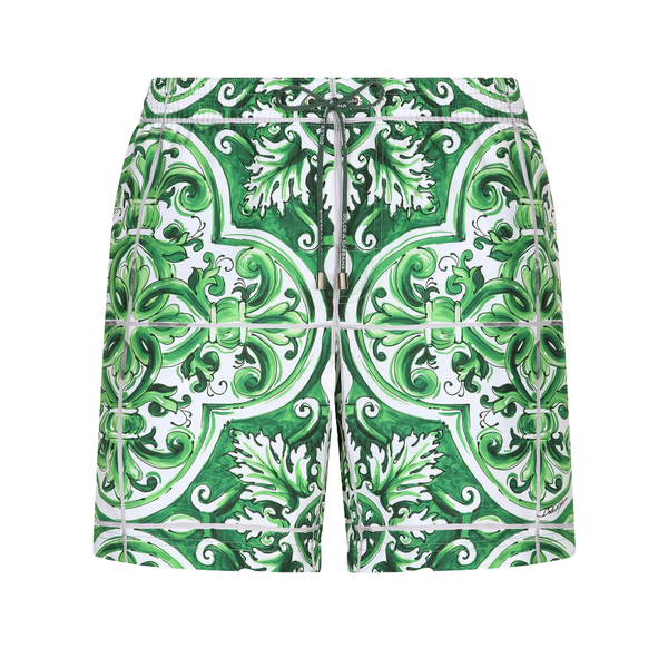 MID LENGTH MAJOLICA PRINT SWIM TRUNKS GREEN