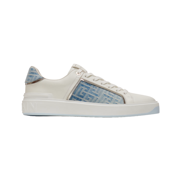 B-COURT SNEAKERS IN LEATHER AND DENIM WHITE