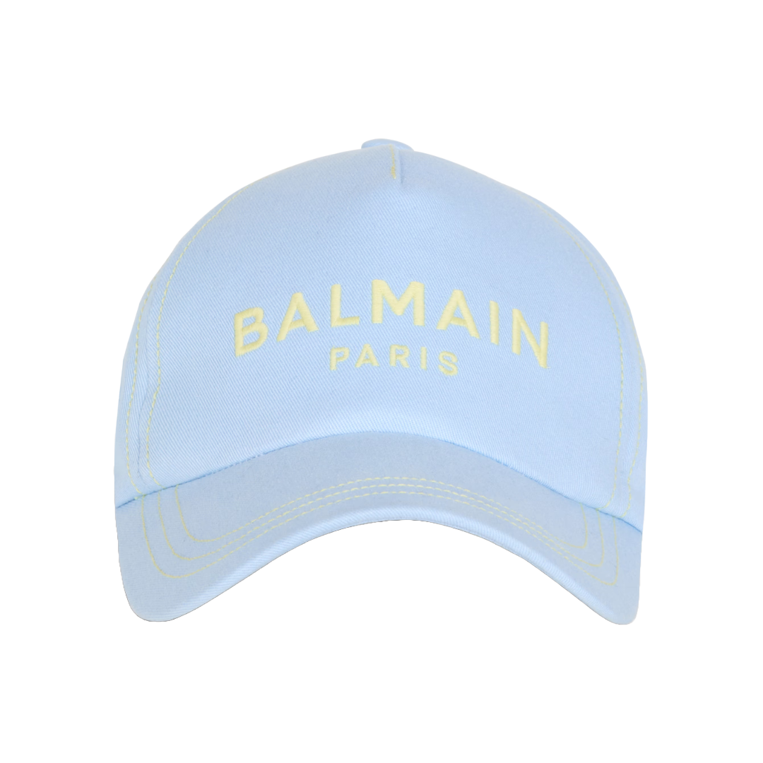 COTTON CAP WITH BALMAIN PARIS EMBROIDERY BLUE