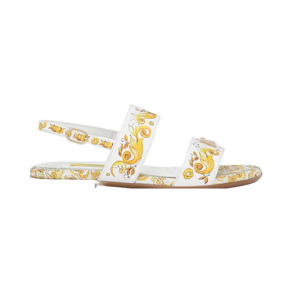 CALFSKIN SANDALS WITH YELLOW MAJOLICA PRINT