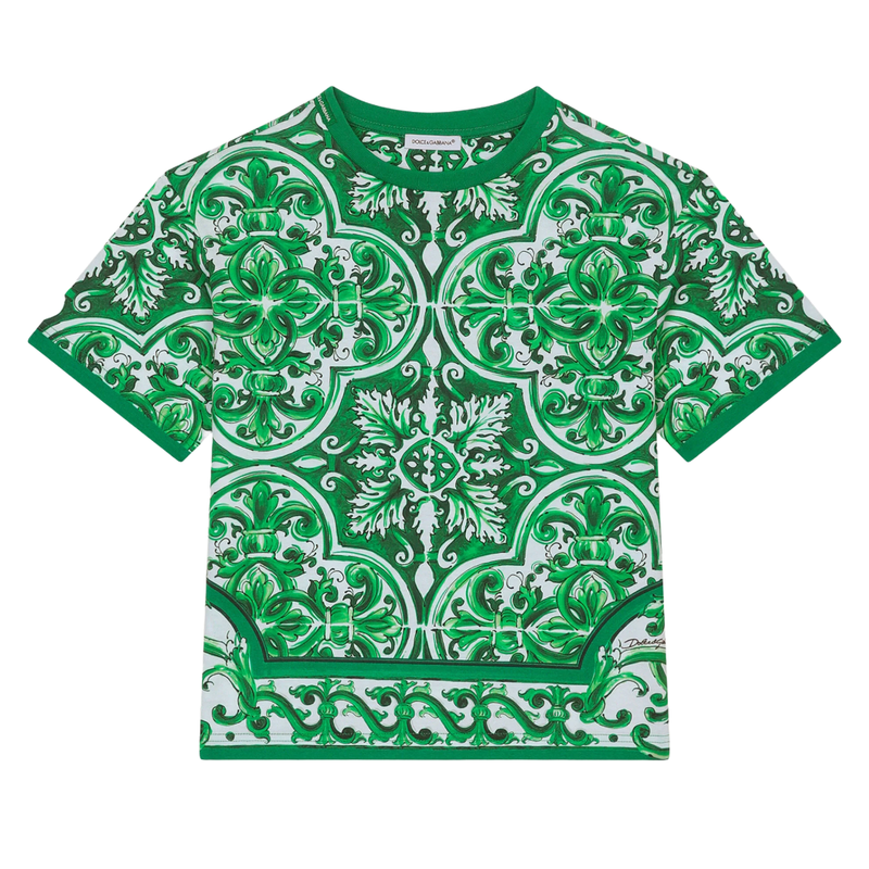 JERSEY T-SHIRT WITH GREEN MAJOLICA PRINT