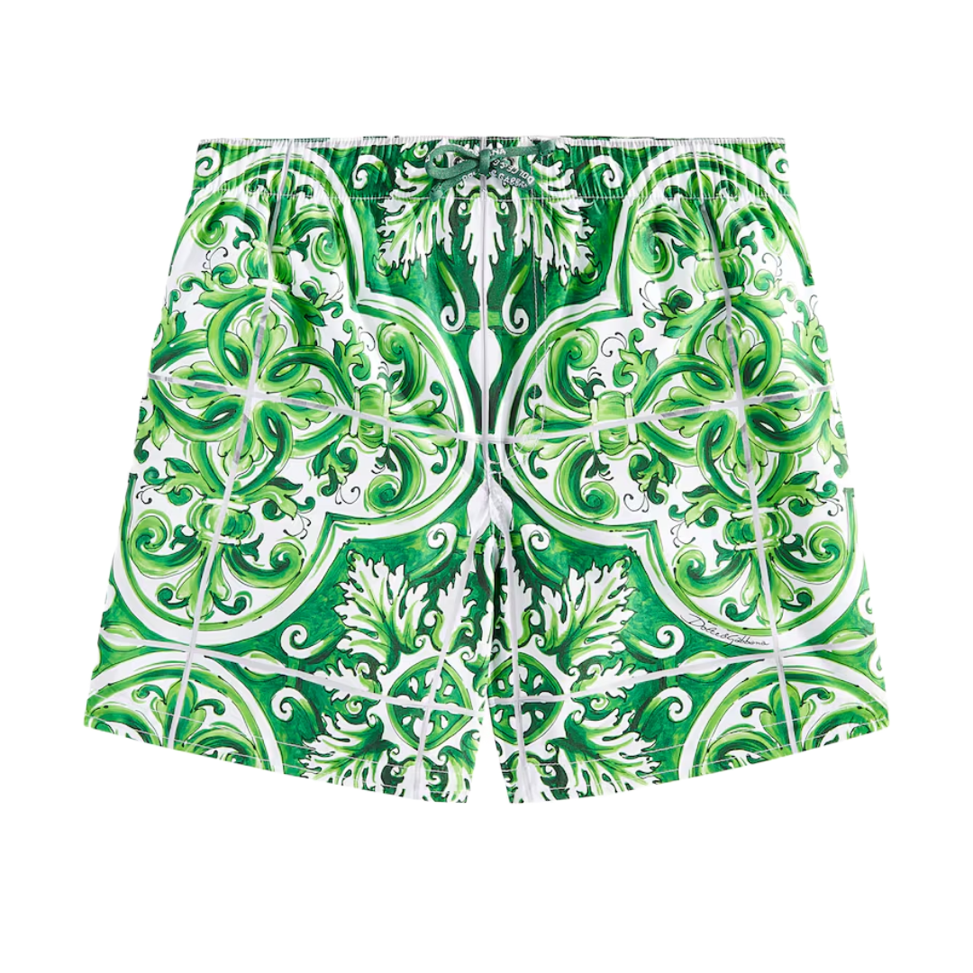 KIDS SWIM TRUNKS WITH GREEN MAJOLICA