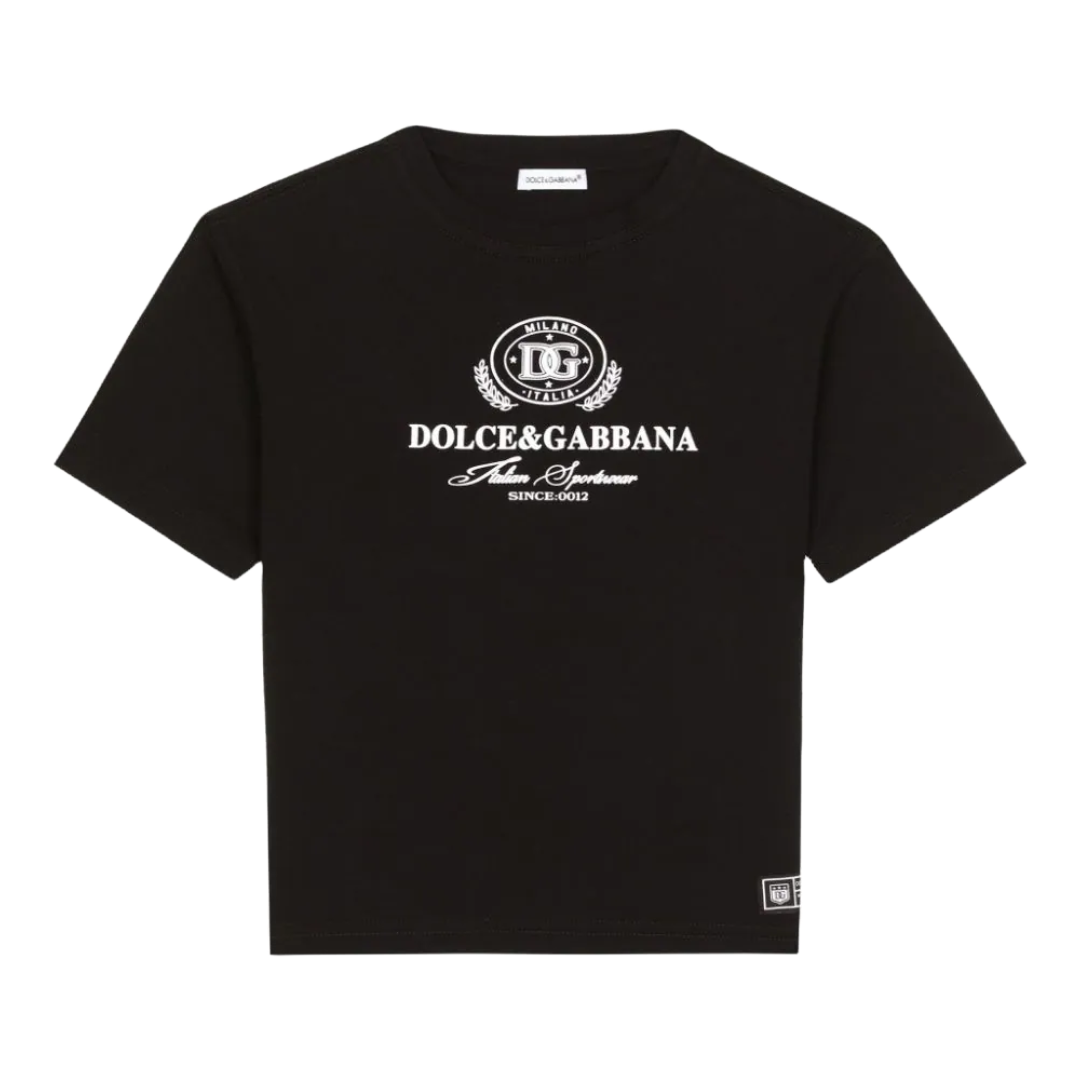 KIDS JERSEY T-SHIRT WITH DOLCE & GABBANA LOGO BLACK/WHITE