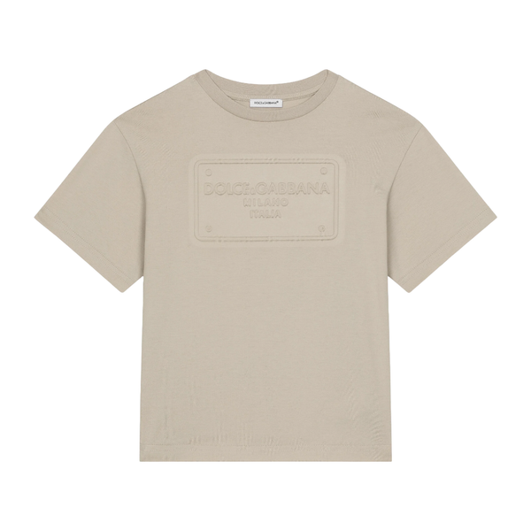 JERSEY T-SHIRT WITH LOGO TAG BEIGE