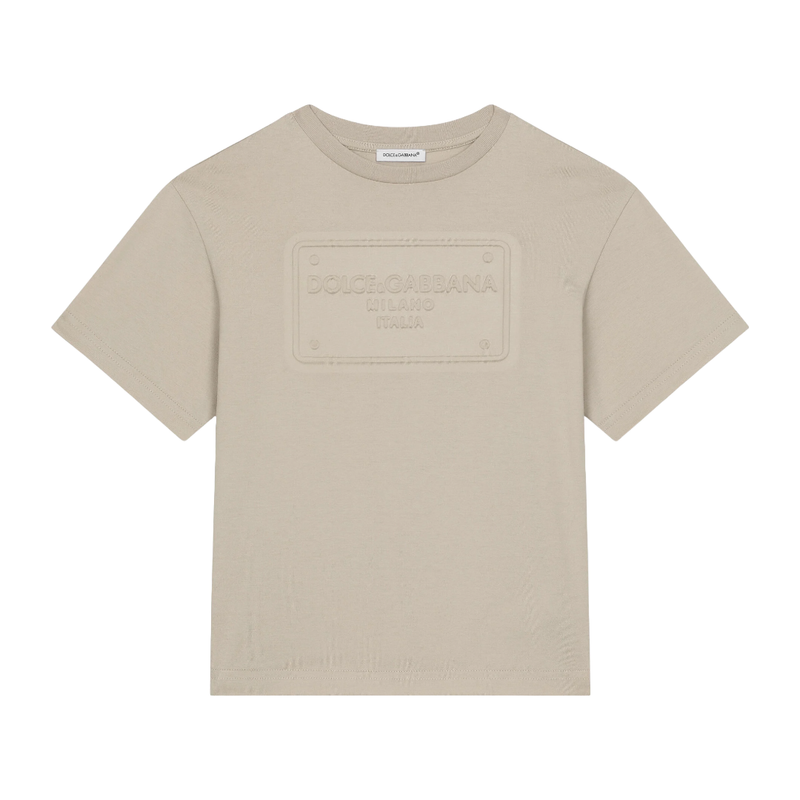 JERSEY T-SHIRT WITH LOGO TAG BEIGE